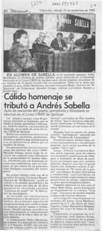 Cálido homenaje se tributó a Andrés Sabella  [artículo].