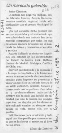 Un merecido galardón  [artículo] Elena de Latorre.