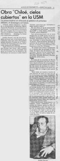 Obra "Chiloé, cielos cubiertos" en la USM  [artículo].