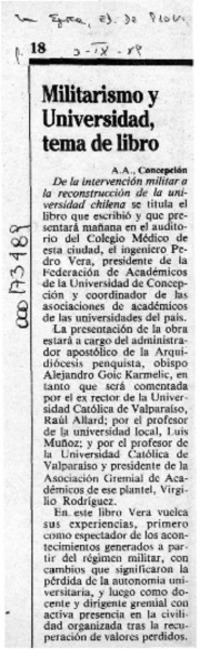 Militarismo y Universidad, tema de libro  [artículo] A. A.