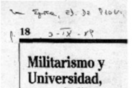 Militarismo y Universidad, tema de libro  [artículo] A. A.