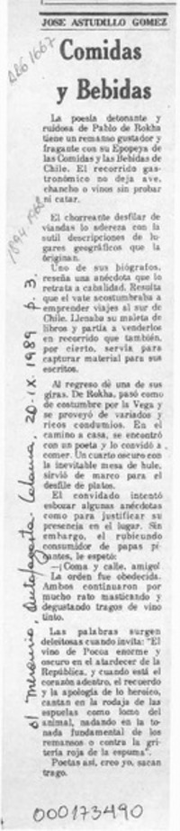 Comidas y bebidas  [artículo] José Astudillo Gómez.