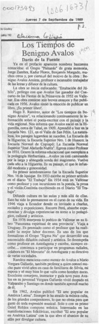 Los tiempos de Benigno Avalos  [artículo] Darío de la Fuente.