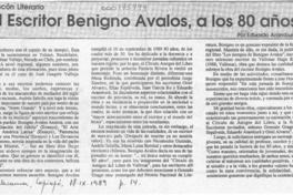 El escritor Benigno Avalos, a los 80 años  [artículo] Eduardo Aramburú.