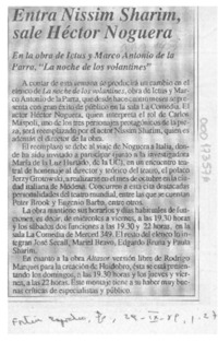 Entra Nissim Sharim, sale Héctor Noguera  [artículo].