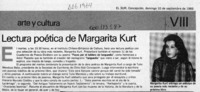 Lectura poética de Margarita Kurt  [artículo].