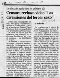 Censura rechaza video "Las diversiones del tercer sexo"  [artículo].