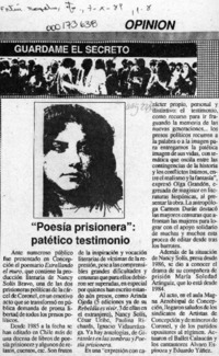 "Poesía prisionera", patético testimonio  [artículo].