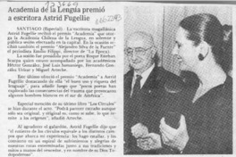 Academia de la Lengua premió a escritora Astrid Fugellie  [artículo].