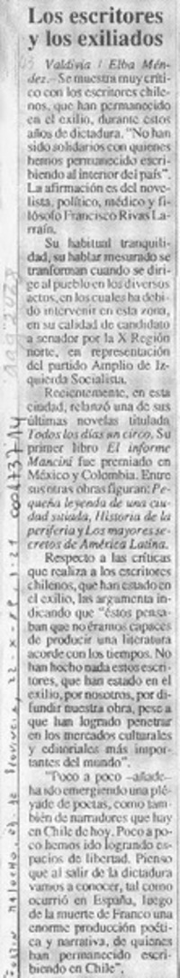 Los escritores y los exiliados  [artículo] Elba Méndez.