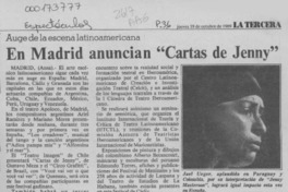En Madrid anuncian "Cartas de Jenny"