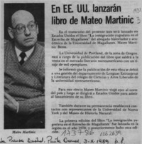 En EE. UU. lanzarán libro de Mateo Martinic  [artículo].