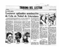 Lectores aplauden nominación de Cela en Nobel de Literatura  [artículo].