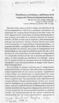 Manifiestos, proclamas y polémicas de la vanguardia literaria hispanoamericana