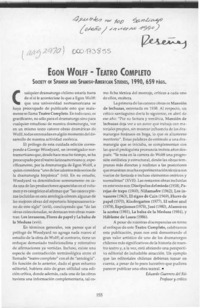 Egon Wolff "Teatro completo"  [artículo] Eduardo Guerrero del Río.