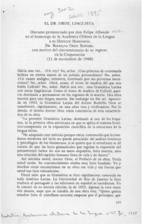 El Dr. Oroz, lingüista  [artículo] Felipe Alliende.