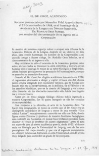 El Dr. Oroz, académico  [artículo] Fidel Araneda Bravo.