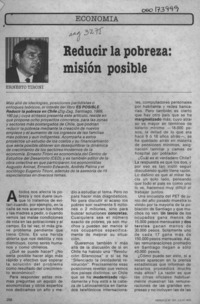 Reducir la pobreza, misión posible  [artículo] Ernesto Tironi.