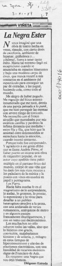 La negra Ester  [artículo] Diógenes Estrada.