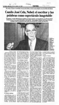 Camilo José Cela, Nobel, el escritor y las palabras como espectáculo inagotable  [artículo] Martín Panero.