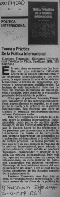 Teoría y práctica de la política internacional  [artículo] Oscar Godoy Arcaya.