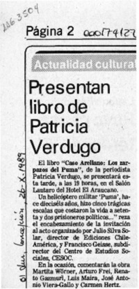 Presentan libro de Patricia Verdugo  [artículo].