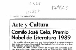 Camilo José Cela, Premio Nobel de Literatura 1989  [artículo] Oscar González Villarroel.