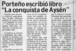 Porteño escribió libro "La conquista de Aysén"  [artículo].