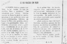 Le ha nacido un hijo  [artículo] O. S. G.