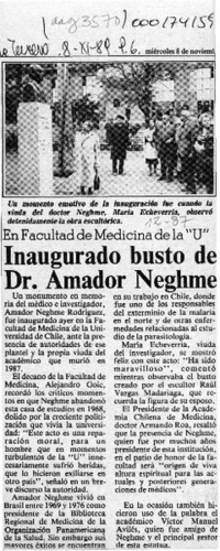 Inaugurado busto de Dr. Amador Neghme  [artículo].