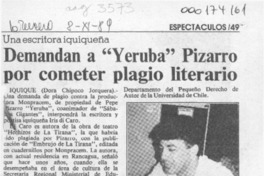 Demandan a "Yeruba" Pizarro por cometer plagio literario  [artículo] Dora Chipoco Jorquera.