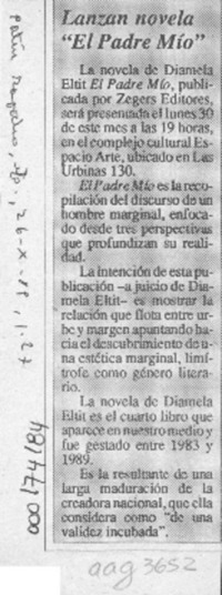 Lanzan novela "El padre mío"  [artículo].