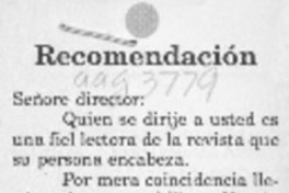 Recomendación  [artículo] María Carrasco W.