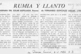 Rumia y llanto por Hernán del Solar Aspillaga  [artículo] Carlos René Correa.