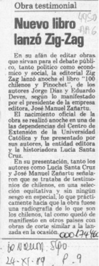 Nuevo libro lanzó Zig Zag  [artículo].