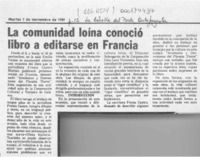 La Comunidad loína conoció libro a editarse en Francia  [artículo].