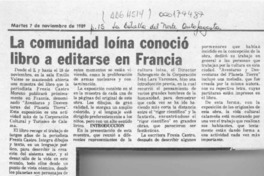 La Comunidad loína conoció libro a editarse en Francia  [artículo].