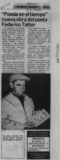 "Poesía en el tiempo" nueva obra del poeta Federico Tatter  [artículo].