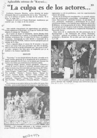 "La Culpa es de los actores -- "  [artículo].