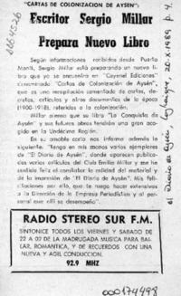Escritor Sergio Millar prepara nuevo libro  [artículo].
