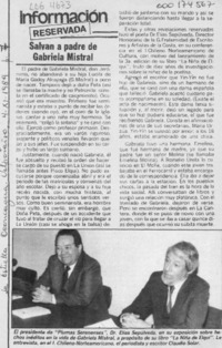 Salvan a padre de Gabriela Mistral  [artículo].