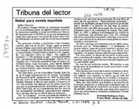 Nobel para novela española  [artículo] Antonieta Rodríguez París.