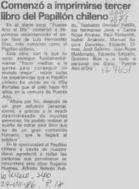 Comenzó a imprimirse tercer libro del Papillón chileno