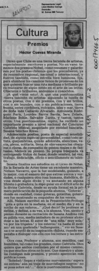 Cultura  [artículo] Héctor Cuevas Miranda.