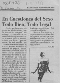 En cuestiones del sexo todo bien, todo legal  [artículo] V. M. M.
