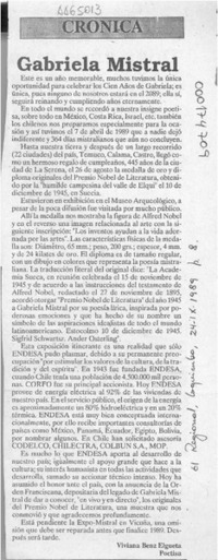 Gabriela Mistral  [artículo] Viviana Benz Elgueta.