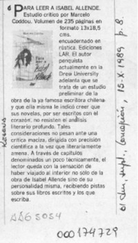 Para leer a Isabel Allende  [artículo].