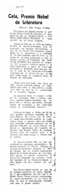 Cela, Premio Nobel de Literatura  [artículo] José Vargas Badilla.