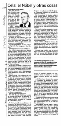 Cela, el Nóbel y otras cosas  [artículo] Guillermo Arrieta Muñoz.