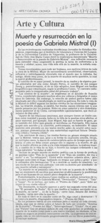 Muerte y resurrección en la poesía de Gabriela Mistral  [artículo] María Eliana Bustamante.